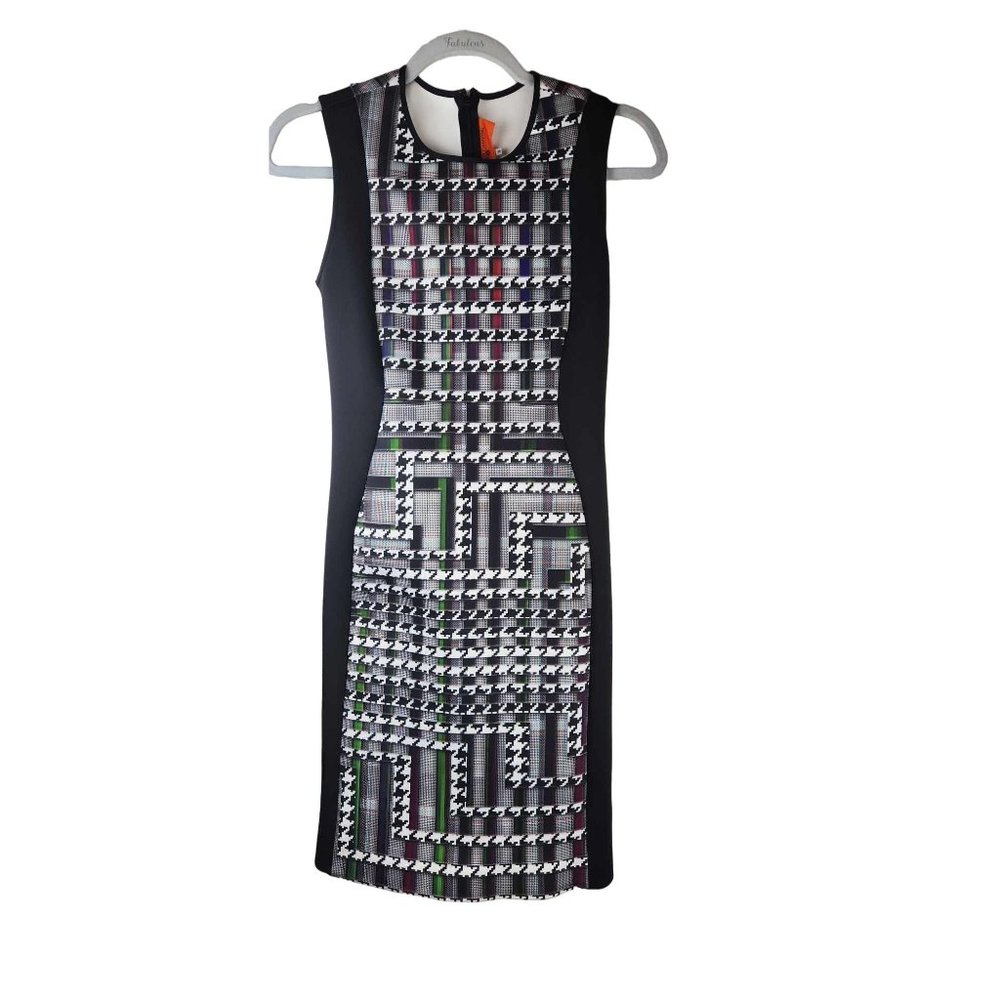 Clover Canyon Scuba Mini Bodycon Dress Trinity Houndstooth Print Sheath sz Small